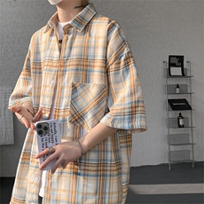 短袖衬衫男夏季新款格子磨毛衬衣DX002-特批26无差价，男装衬衫，星座214-3