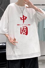 YT26198-P30亚短袖t恤男大码五分袖男宽松七分袖港风模特，男装T恤，电商A040