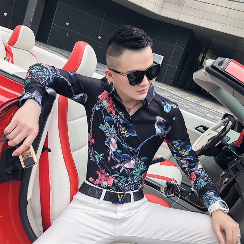 2021春秋衬衫社会男长袖上衣印花男装韩版修身四季潮流衬衣Q618-P55,男装衬衫,星座419（原A233）