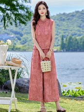 现货2026夏季新中式老钱风提花新款套装两件套，女装套装/套裙，伊仟回