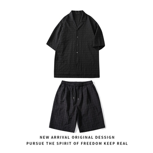 TZ52932/P65西服领短袖衬衣裤子套装男潮夏季肌理感西装领两件套图片