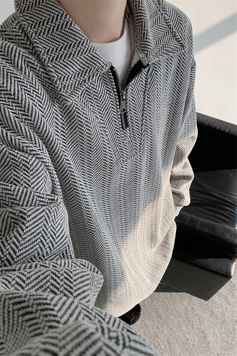 雪尼尔满天星半拉链翻领卫衣大码高级Polo衫外套LW610特P50加绒60,男装Polo衫,电商B215