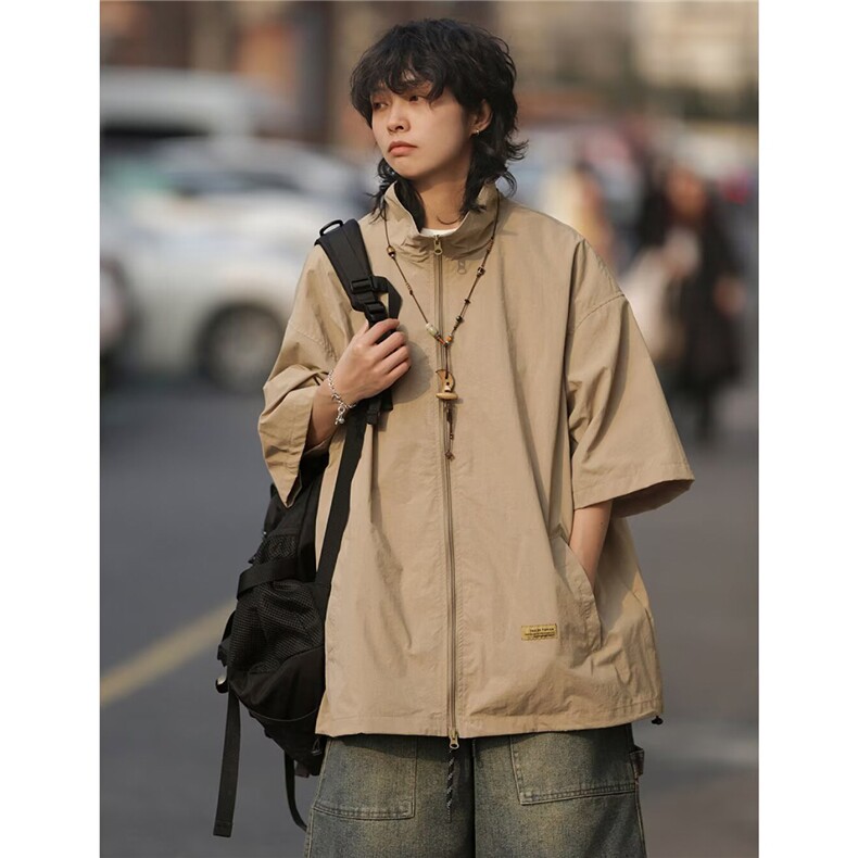 网图短袖衬衫外套立领小众薄款透气半袖夹克上衣A025-NC6120-P45，男装T恤，电商A025