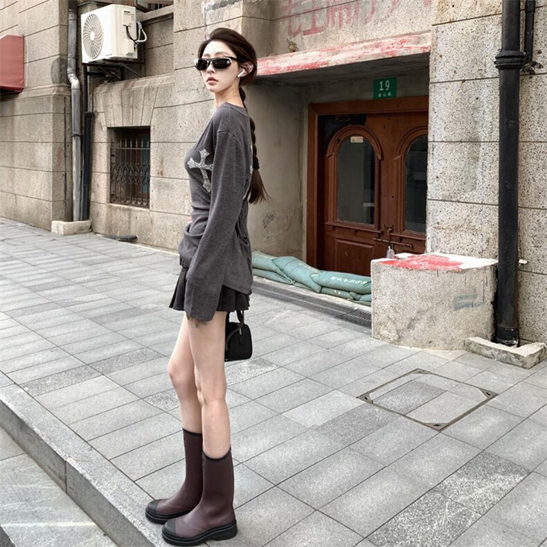 2025秋季新款女装灰色v领长袖t恤女大码胖mm修身系带收腰打底上衣,男装T恤,星座1210-1