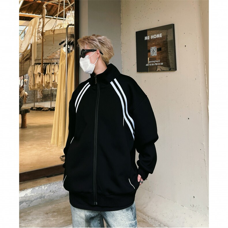 秋季直播400克重磅撞色拼接条纹运动开衫立领卫衣GW043-P70-控99,男装卫衣,星座216(原A116)