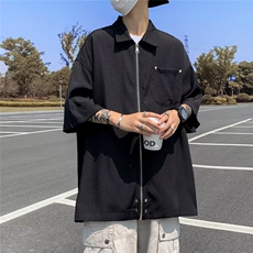 衬衫春夏落肩拉链宽松纯色衬衣夹克上衣C409，男装衬衫，星座1116A-1（原606A）