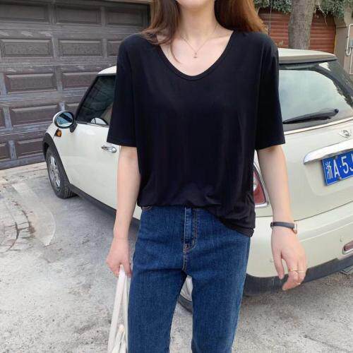 【现货】v领冰柔棉基础打底衫短袖图片
