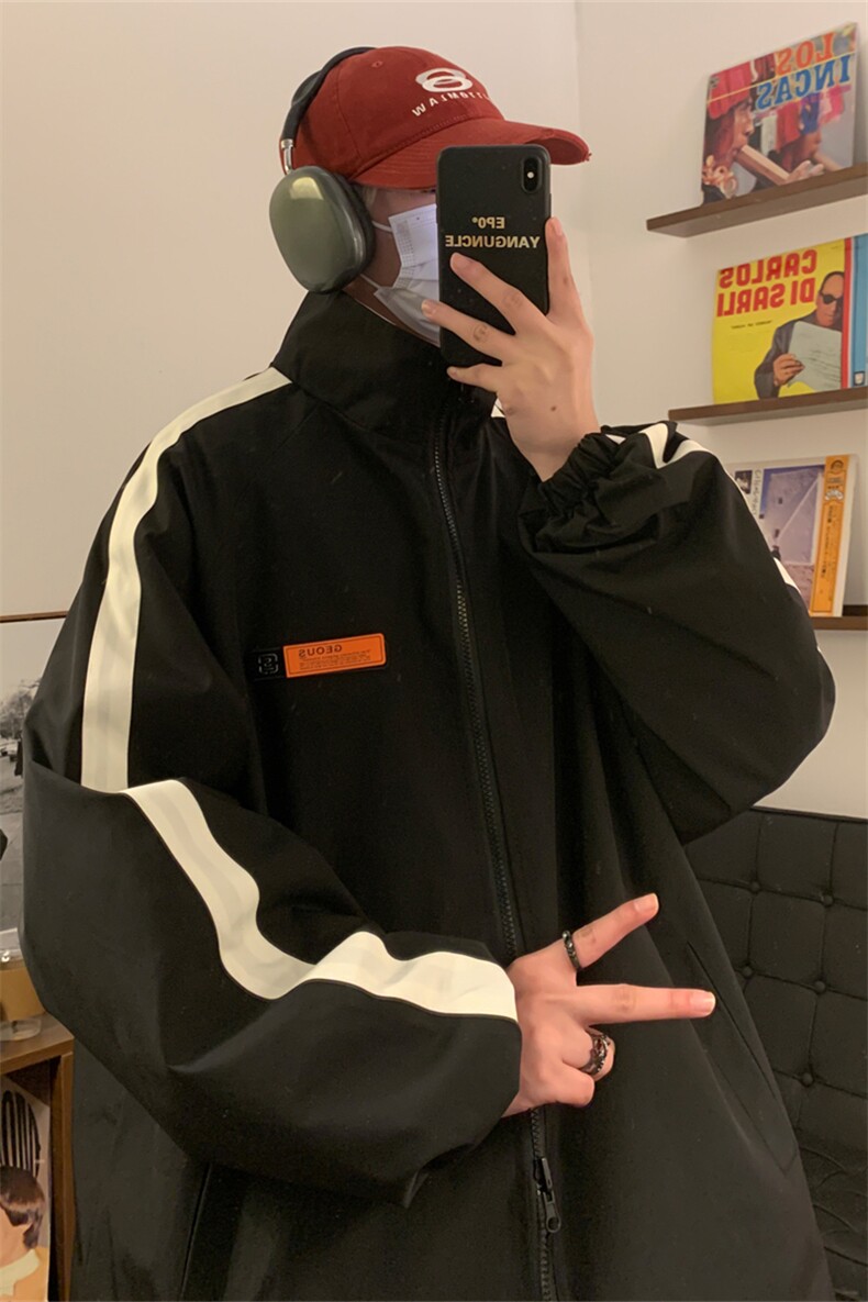 JK9037/P65春装新款个性魔术贴立领两面穿夹克男防水冲锋衣外套,男装夹克,电商A141