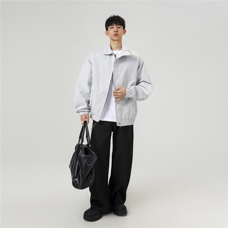 美式罗纹拼接袖子褶皱大码M-5XL教练夹克男JK78056P69控105,男装夹克,星座227-7