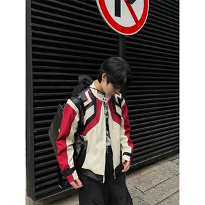 拼接PU皮机车服皮衣男痞帅炸街夹克hiphop高级感休闲外套 PT106图片