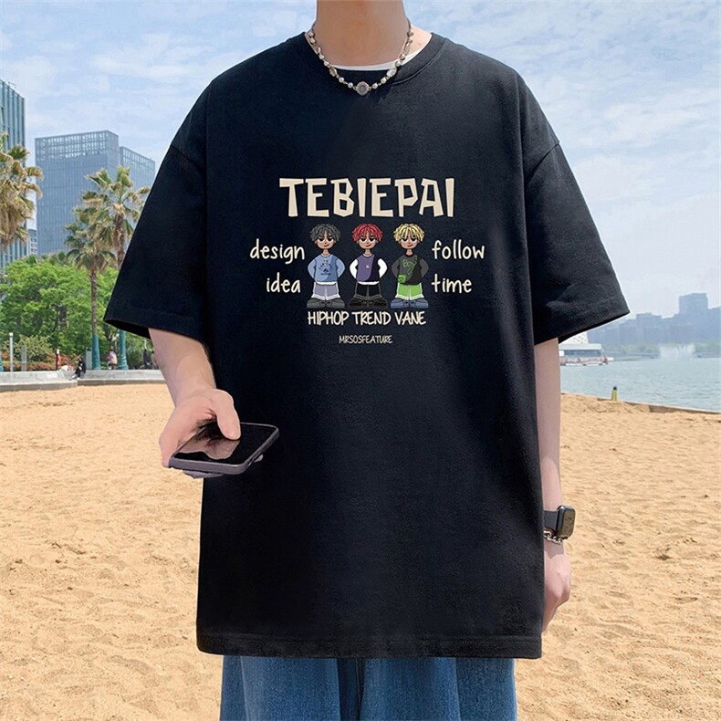 T789P26夏季新品港风高街美式短袖T恤宽松ins重磅纯棉体恤,男装T恤,星座304A