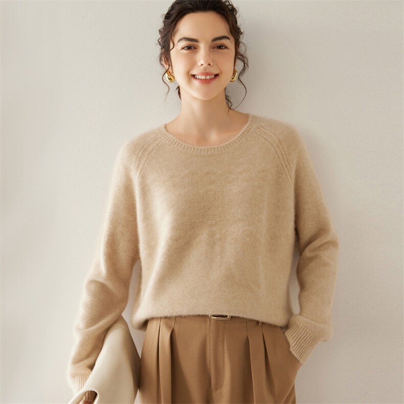 元宝针插肩袖100纯山羊绒衫女秋冬康赛妮线针织宽松加厚针织毛衣，女装羊绒衫，轩妮羊绒