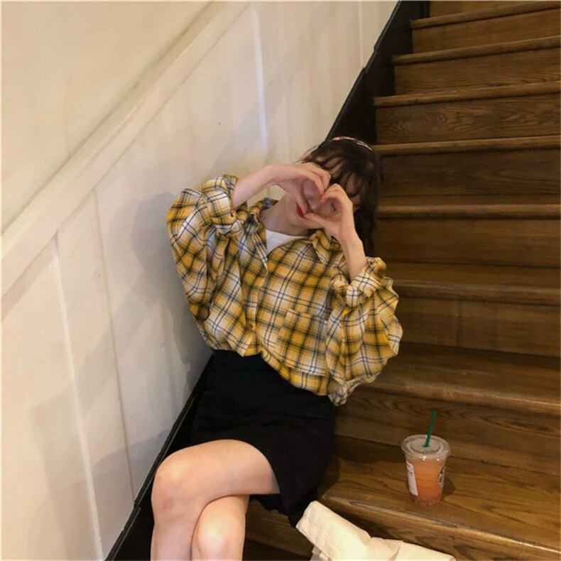 TC696-P45设计感小众格子衬衫女2025春秋韩版百搭学生宽松长袖,女装衬衫,星座617A-2