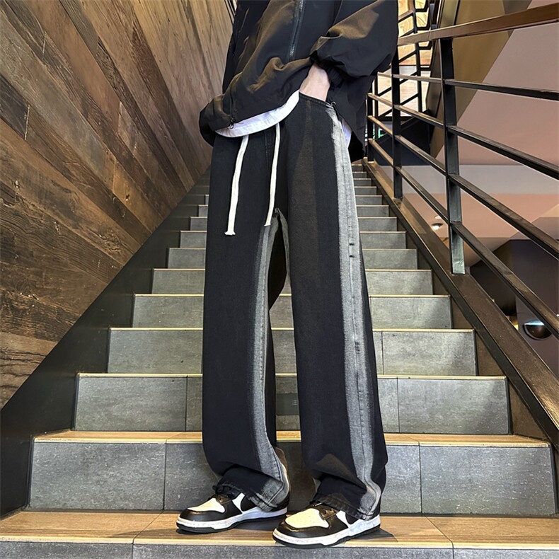 美式vintage撞色牛仔裤男款秋冬季潮牌宽松高街直筒裤子,男装牛仔裤,星座410-7