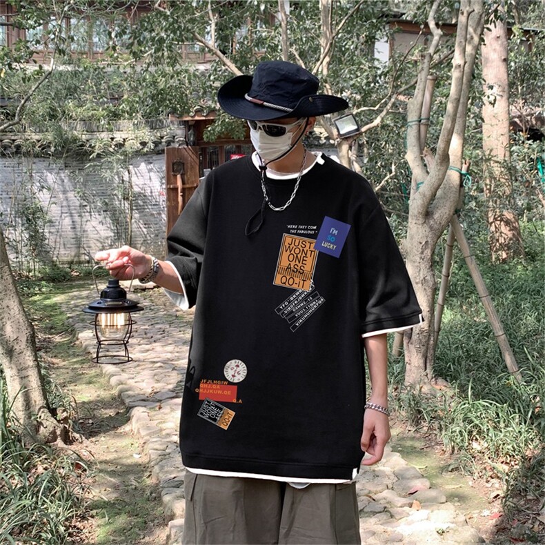 电商DSA028-DTA2176P35100棉港风休闲印花短袖T恤大码宽松上衣,男装T恤,电商A028
