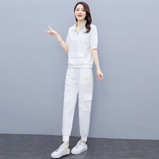 2023夏季新款简约时尚优雅纯色气质立领显瘦休闲舒适两件套裤，女装套装/套裙，仁梯