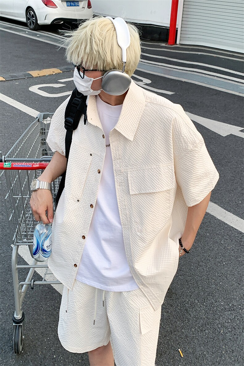 日系泡泡格短袖衬衫套装DC2230特P30控58/DK8606特P30控58,男装T恤,电商A007
