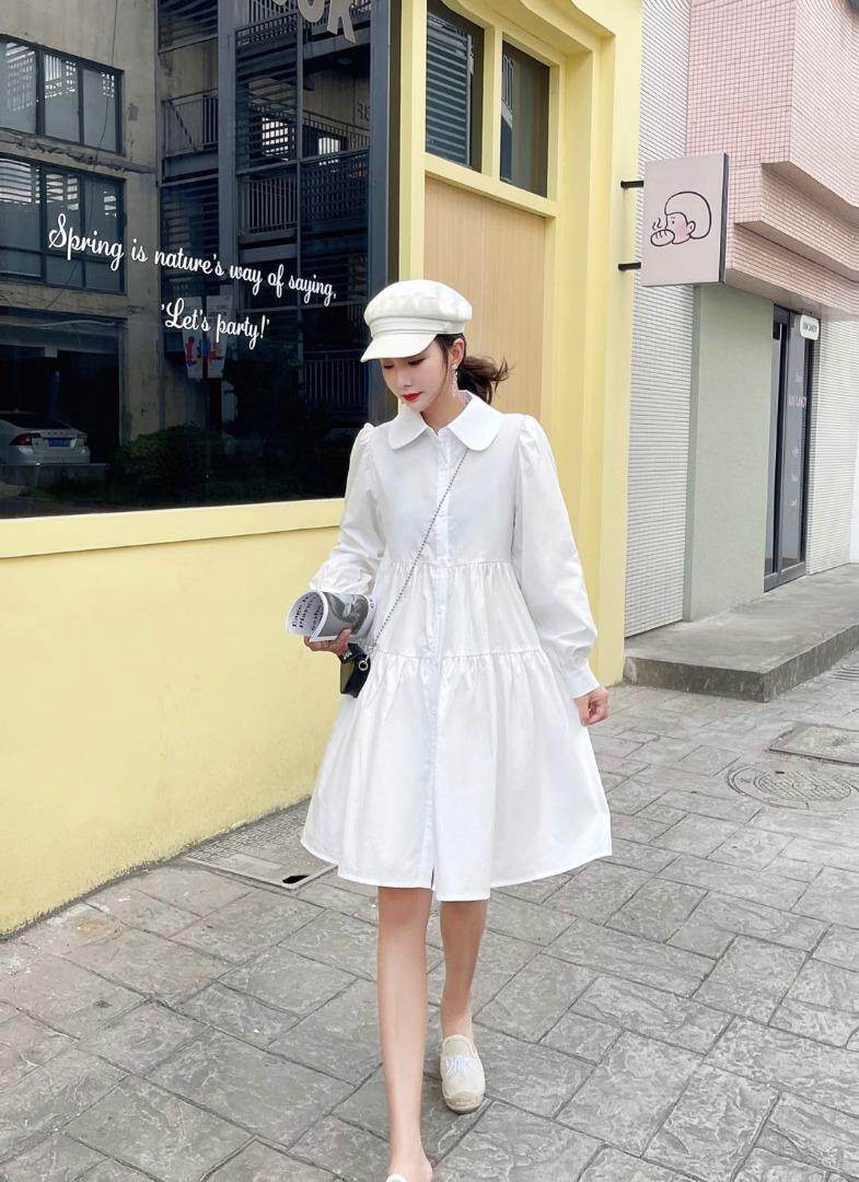 小翻领宽松衬衫裙配包包，女装衬衫，Balance Studio