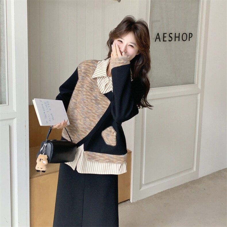 26春新款现-慵懒风假两件减龄拼接两件套2617-P175K288,女装套装/套裙,2B190
