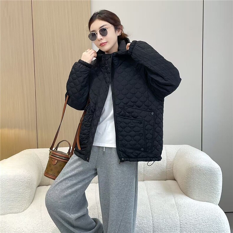 2025冬装新款修身保暖时尚菱形格个性女士棉服外套,女装棉衣/棉服,江忆布依