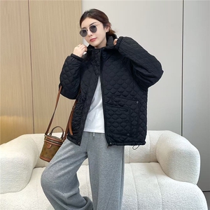2025冬装新款修身保暖时尚菱形格个性女士棉服外套图片