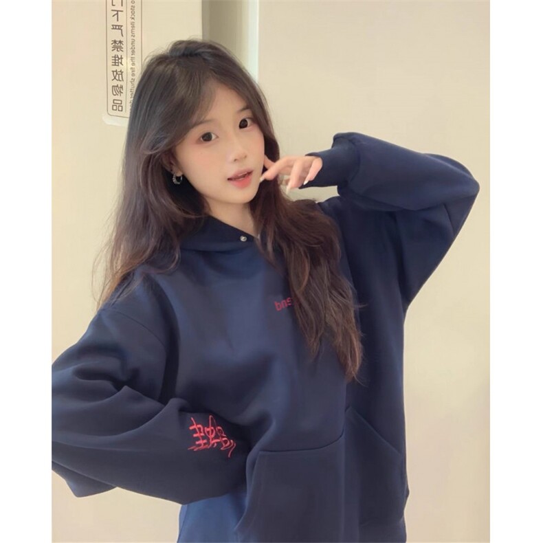 复古高街刺绣火焰连帽卫衣女春秋2025oversize慵懒风外套W3016,女装短外套,星座1116A（原606A-3）