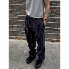 夏季新款直筒休闲裤格子裤设计感简约百搭长裤个性时尚情侣KS12，男装休闲裤，星座1116A（原606A-3）