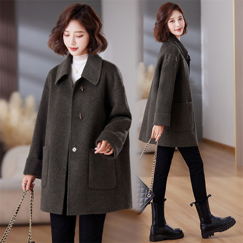 2024秋冬新款时尚气质中长牛角扣100%羊毛双面呢大衣，女装双面呢大衣，媚琳依坊