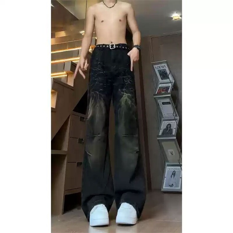 美式复古牛仔裤男宽松直筒裤高街百搭水洗做旧阔腿休闲长裤K1137，男装牛仔裤，星座1116A（原606A-3）