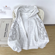 美式复古铆钉刺绣连帽卫衣男女春秋宽松上衣潮牌外套W0222-P58，女装短外套，星座308B-2