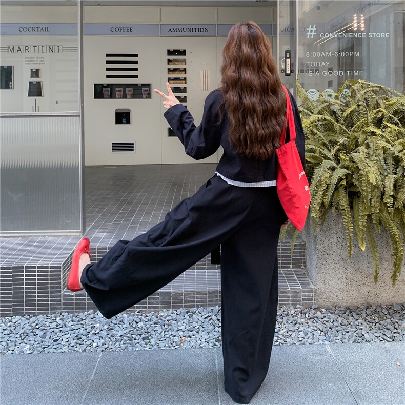 条纹下摆拼上衣腰部飘带弯刀裤两件套2C239-H95-P180-K288,女装套装/套裙,2C239