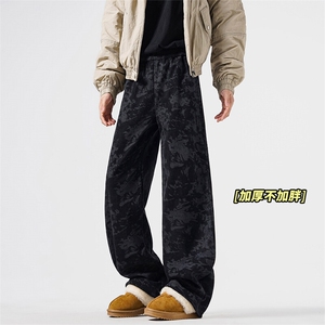 加厚灯芯绒休闲裤 D2652-TP4578 扎染加绒保暖卫裤男阔腿裤图片