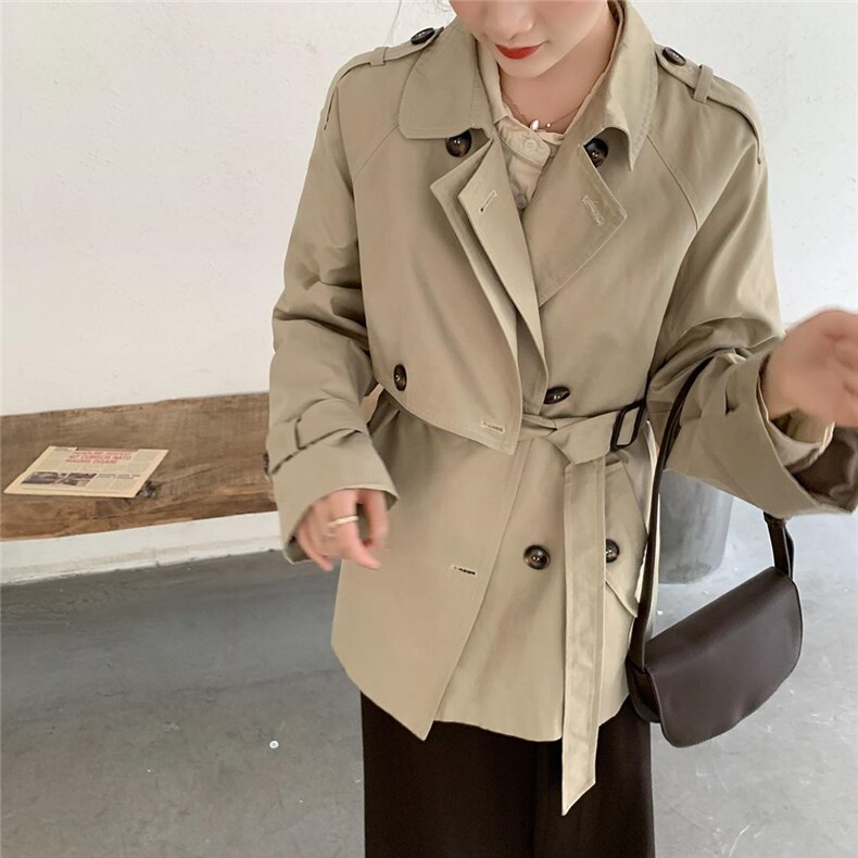 现货韩系ins风卡其风衣外套，女装风衣，汐美