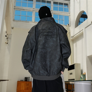 2025港风扎染面料字母刺绣皮衣男金属装饰夹克外套男JK77861P95控图片