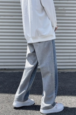 2024秋冬新款高街阴阳拼接潮牌直筒宽松牛仔裤NB64-P50控69，男装牛仔裤，星座914-3