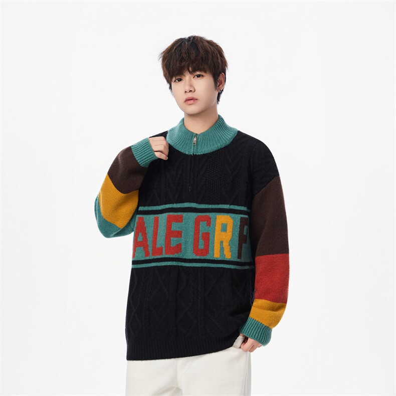 25731-P70时尚半高拉链领毛衣外套男士针织衫撞色内搭打底衫，男装T恤，电商D310B