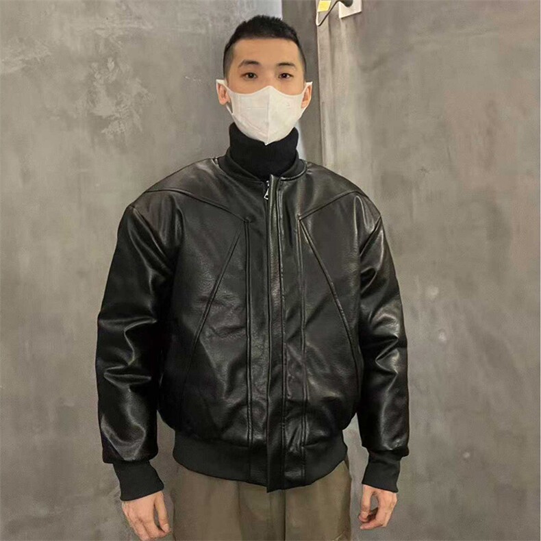 抖音得物高品质美式高街复古老钱风PU皮夹克外套男女短款机车皮衣，男装夹克，电商A486