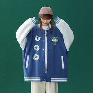 中性风秋装新品潮流时尚印花宽松衔接夹克棒球服外套G110 P65控88图片