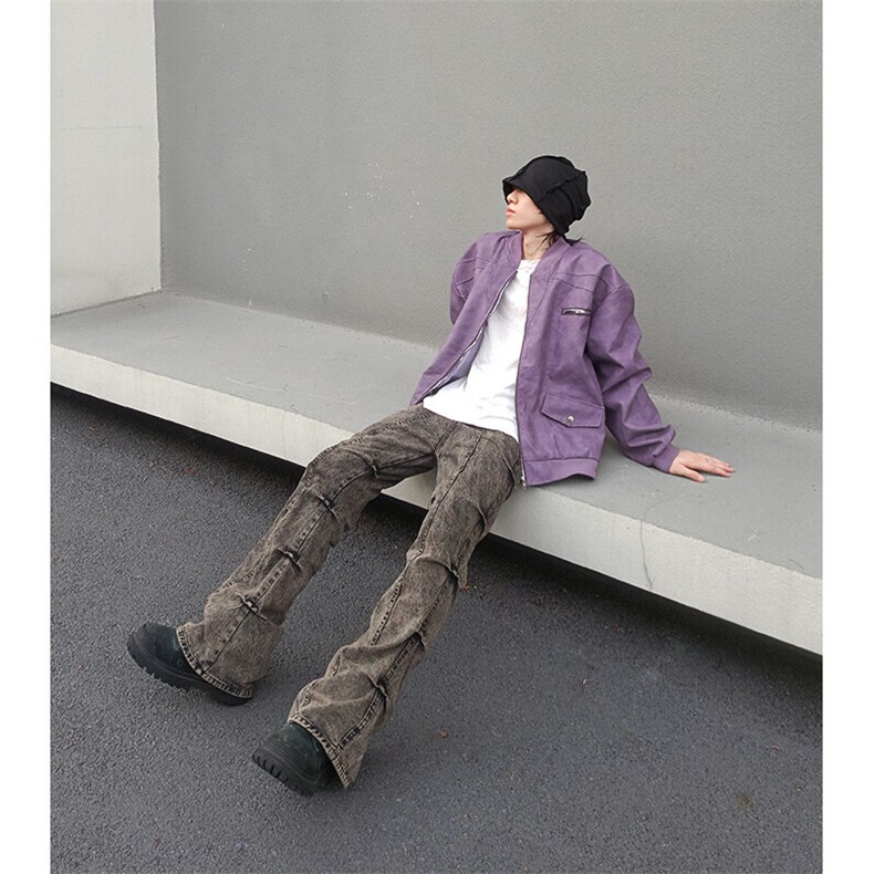 自家图现货！紫色高级短款夹克棒球服痞帅赛车服R3326-P90/已注册,男装夹克,星座1005-4