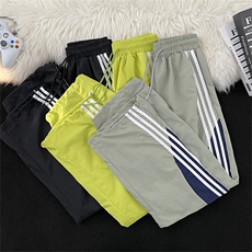 夏季薄款速干休闲裤男潮流三条杠撞色宽松直筒运动裤子K660-P38，男装休闲裤，星座308B-2