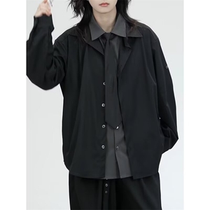 H2508-P50 滑面料纯色衬衫男oversize宽松长袖简约暗黑禁欲系图片