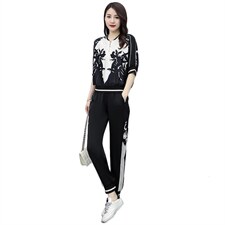大量现货2023新款时尚印花拼接醋酸撞色修身显瘦气质套装，女装套装/套裙，奕薇雅