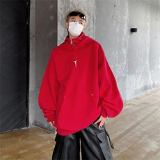 2024春季新款高街带帽连帽双链接装饰卫衣外套现货W8102-P55，男装卫衣，星座512-4