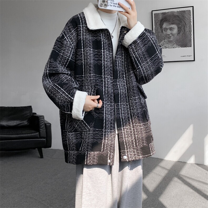 M-8XL格子羊羔毛棉服冬季大码小香风加绒外套加厚棉衣MF7001/P138,男装棉衣,电商B238