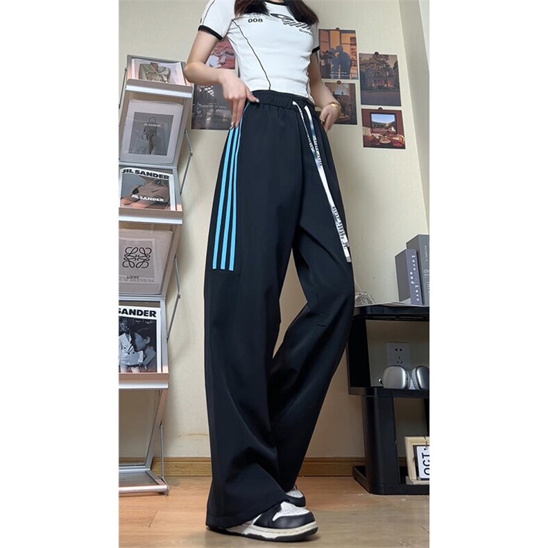 条纹撞色大码三条杠运动裤直筒长裤休闲裤K8592-P30【特价】,女装休闲裤,电商A007