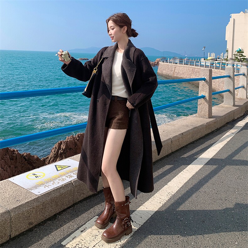 冬季新款韩系女主风双面羊毛呢大衣2025冬季两面穿A807P330K478,女装风衣,2C268