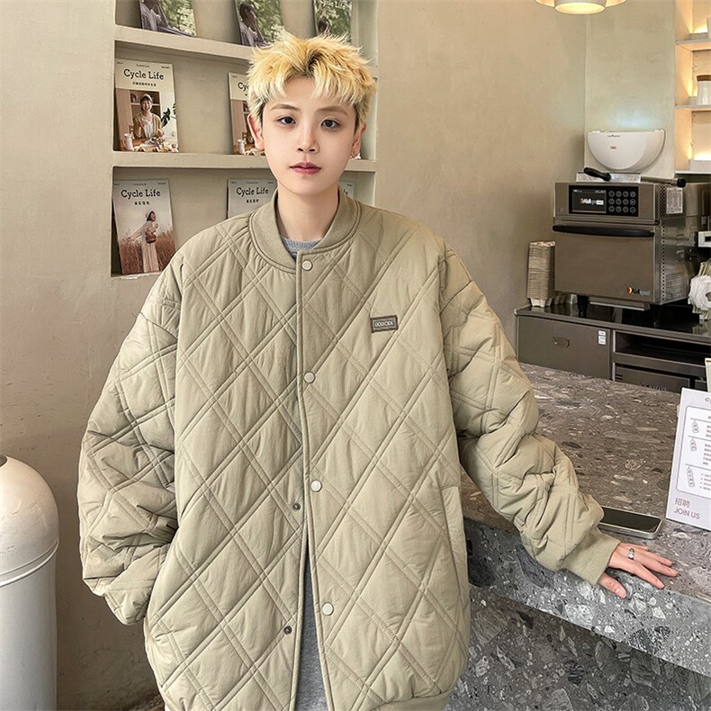 美式菱格棉衣外套男冬季宽松潮牌棒球服潮流ins情侣百搭休闲棉，男装棉衣，星座218-1（原230）