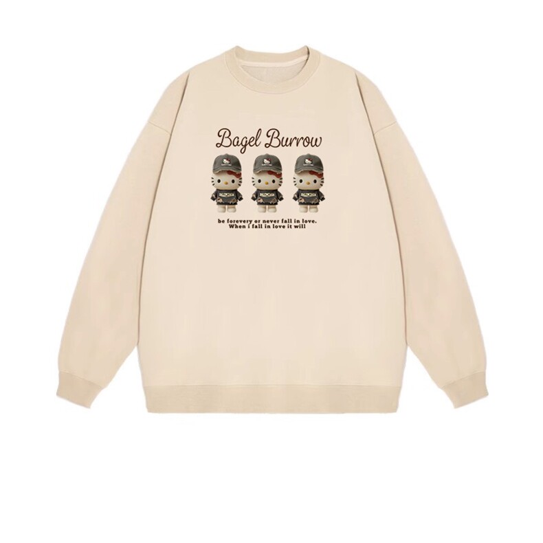 2025年秋季长袖套头通勤三个带帽子的凯缇猫，女装卫衣/绒衫，花可