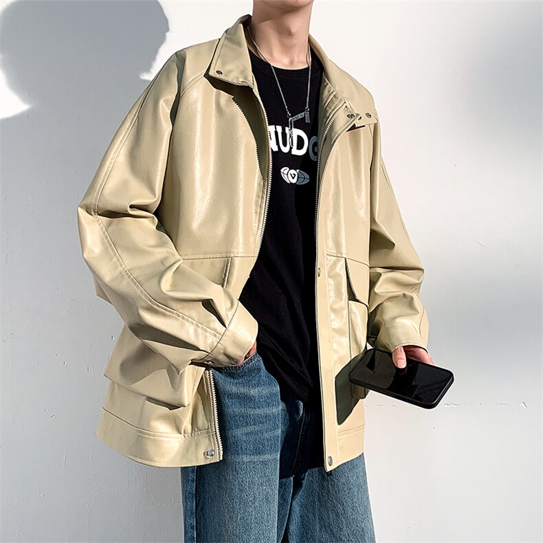 春秋季新款高品质休闲潮牌百搭复古痞帅皮夹克男士JK7010-P85,男装夹克,星座1204