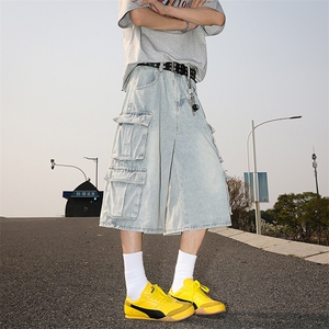 美式夏季做旧水洗牛仔短酷男痞帅宽松多口袋五分裤潮DK01142-P50图片